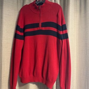 Red and Black Zip Up Sweater with High Collar